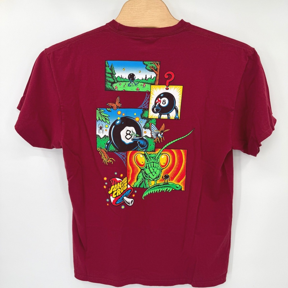 Santa Cruz T-Shirt Men XL Maroon 8-Ball Mantis Mushroom Graphic Skate Streetwear